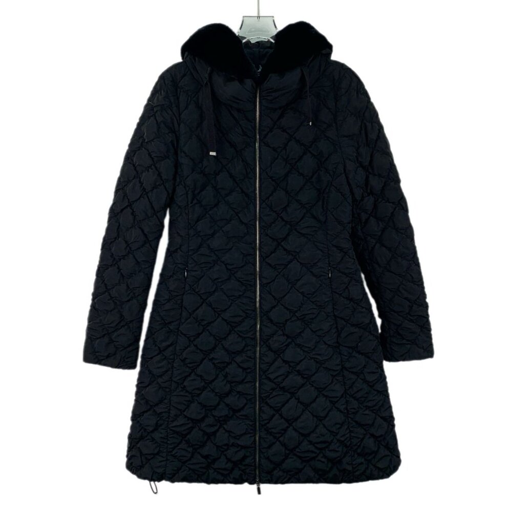 Moncler Cactier Series Black Diamond Quilted Hooded Long-Length Rabbit Fur Colla